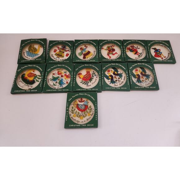 Vtg 12 Days of Christmas Ornaments Made in Hong Kong Translucent Holiday Read - Picture 1 of 6